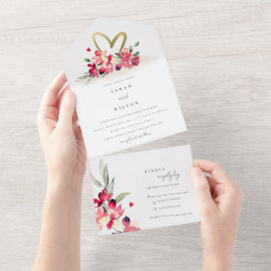 Rode gouden orchidee Waterverf All In One Uitnodiging