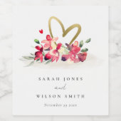 Rode gouden orchidee Waterverf Wijn Etiket (Enkel label)