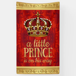 Rode Gouden Prins Kroon Jongen Baby Shower Spandoek