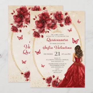Rode & Gouden Quinceañera Uitnodiging