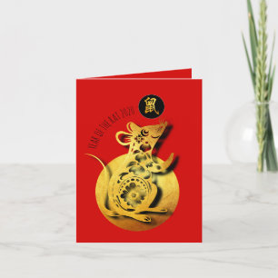 Rode Gouden Rat Papercut Chinees Nieuwjaar 2020 SG Feestdagen Kaart
