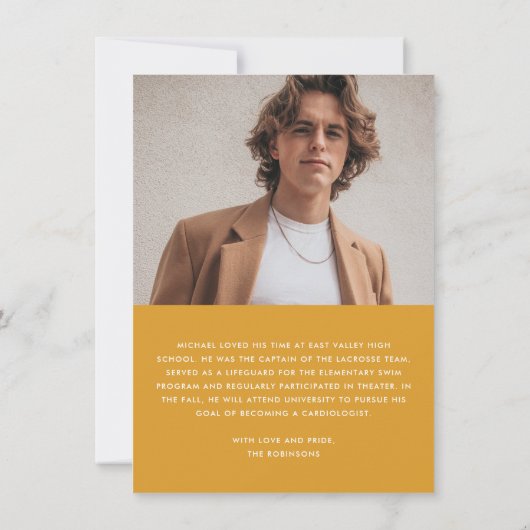 Rode Gouden Retro Afstuderen Fotoaankondiging Kaart (Achterkant)