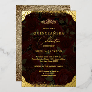 Rode Gouden Rozen Tiara Quinceanera Folie Uitnodiging