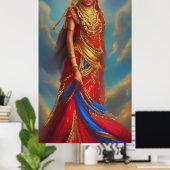 Rode gouden sieraden van Indiase vrouw Poster (Thuiskantoor)