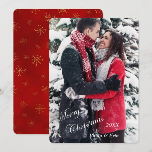 Rode Gouden Sneeuwvlok Foto Sjabloon Kerstmis (Voorkant / Achterkant)