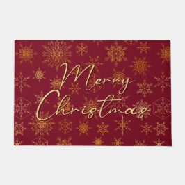 Rode Gouden Sneeuwvlok Print Vintage Elegant Kerst Deurmat