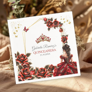 Rode Gouden Tiara Rozen Quinceañera Servet