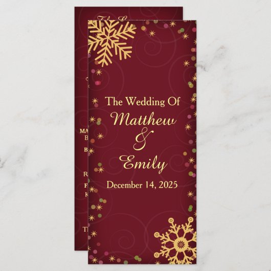 Rode Gouden Vakantie Snowflakes Trouwprogramma Programma (Voorkant / Achterkant)