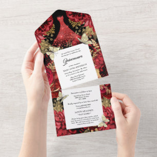 Rode gouden vlinder met mousserende geit all in one uitnodiging