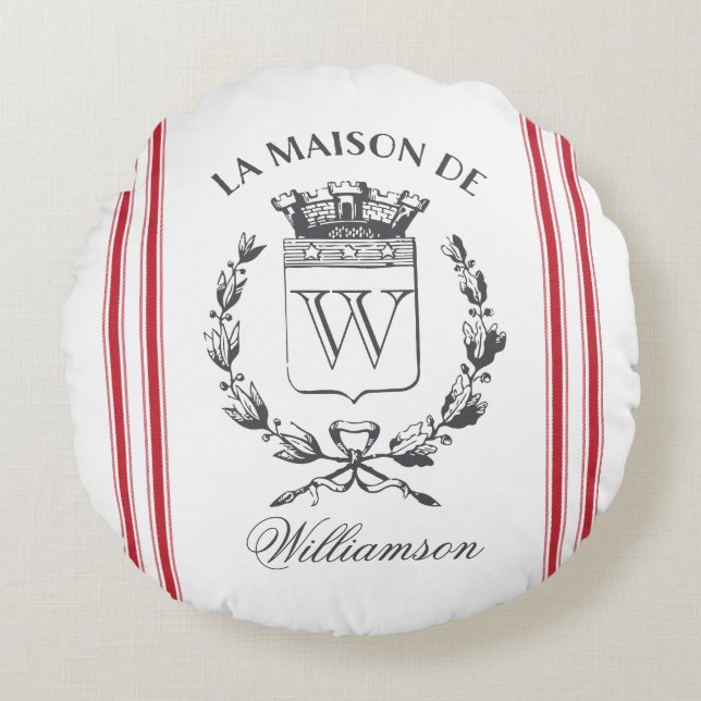 Rode Graan Sack Custom Familie Crest Ronde Kussen (Voorkant)