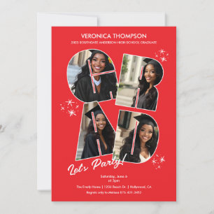 Rode GRAD Foto Collage Afstudeerfeest Kaart