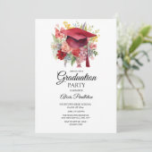 Rode Graduation Cap Roze Bloemen Afstuderen Kaart (Staand voorkant)