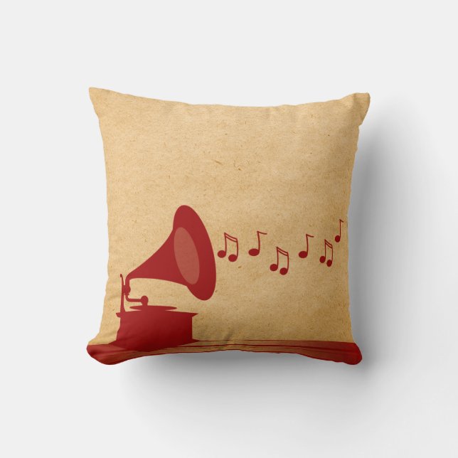 Rode  Gramophone Pillow Kussen (Voorkant)