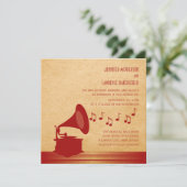 Rode  Gramophone Wedding Invite Kaart (Staand voorkant)