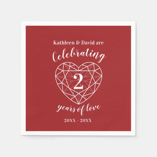 Rode granaat jubileum 2 jaar liefde servetten (Voorkant)