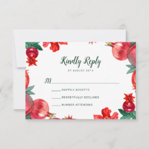 Rode granaatappel Botanische bruiloft RSVP Kaartje