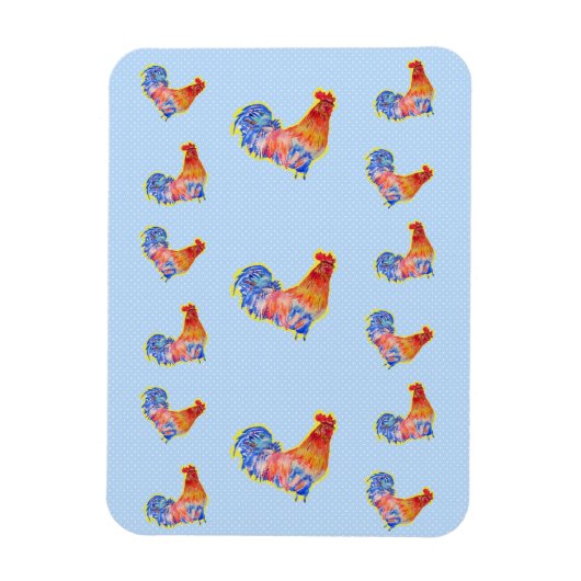 Rode Grappige Haan Cockerel Blauwe en Witte Vlekke Magneet (Verticaal)