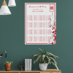 Rode & Grijze Bamboe Bladeren Aziatische Trouw Sto Poster