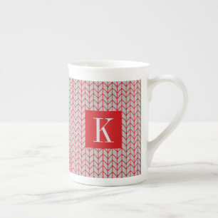 RODE GRIJZE BREI Bone China Mok + Initiaal II
