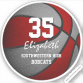 Rode grijze kinder basketbalteamkleuren sticker (Voorkant)