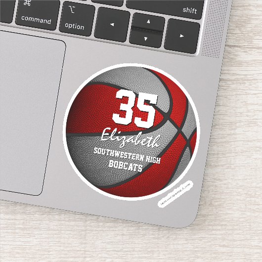 Rode grijze kinder basketbalteamkleuren sticker (Detail)