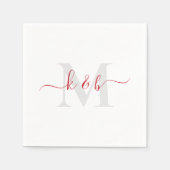 Rode & grijze monogram vloeiend schrift witte cock servet (Voorkant)