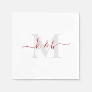 Rode & grijze monogram vloeiend schrift witte cock servet