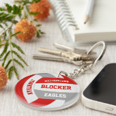 rode grijze teamkleuren gepersonaliseerd volleybal sleutelhanger (Voorkant Rechts)