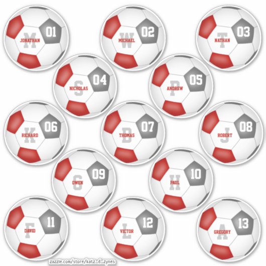 rode grijze voetbalkleuren 13 spelers sticker (Voorkant)