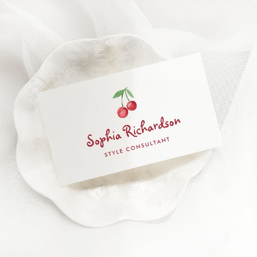 Rode grillige retro kersen | QR-code Visitekaartje