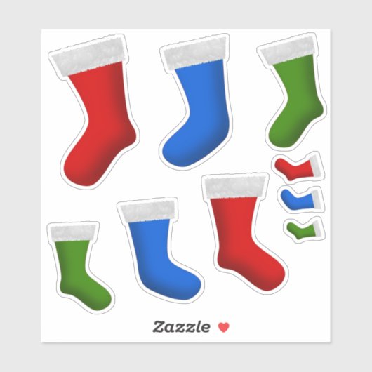 Rode, groene, blauwe kerstkousen sticker (Vel)