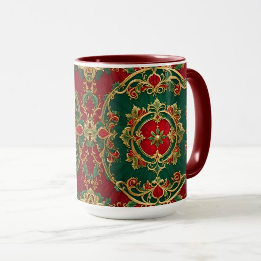 Rode Groene Bloemen Decoratieve Kerstvakantie Mok (Voorkant rechts)