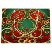 Rode Groene Bloemen Kerstvakantie Gift Bag Groot Cadeauzakje (Voorkant)