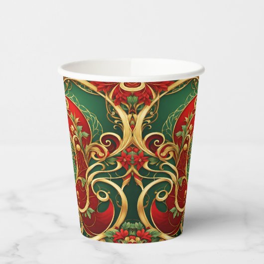 Rode Groene Bloemen Kerstvakantie Papier Cups Papieren Bekers (Links)