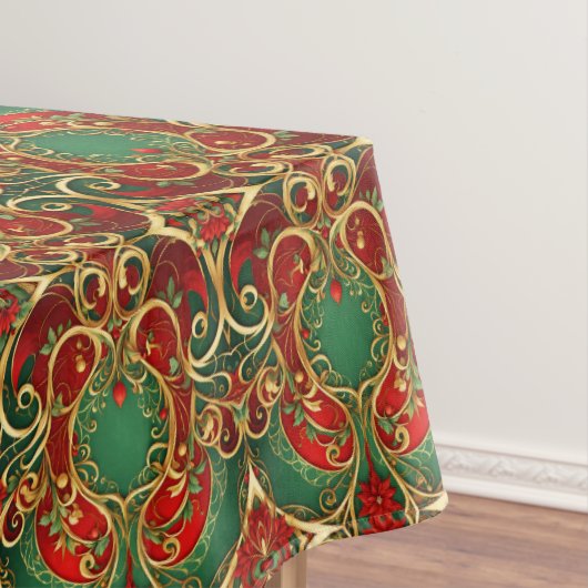 Rode Groene Bloemen Vakantie Tafelkleed (Voorbeeld)