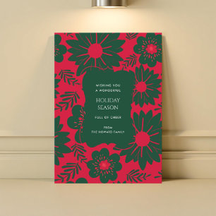 Rode Groene Bloemen Waterverf Vakantie Kaart