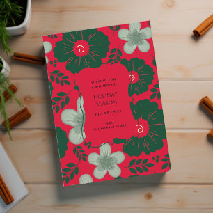 Rode Groene Bloemen Waterverf Vakantie Kaart
