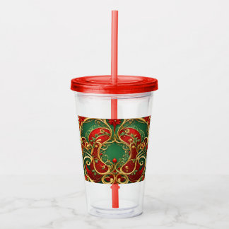 Rode Groene Bloemige Kerst Acryl Tumbler Drinkbeker
