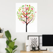 Rode groene boom en schattige vogeltjes poster pri (Thuiskantoor)