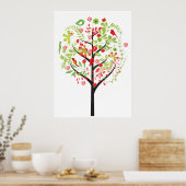 Rode groene boom en schattige vogeltjes poster pri (Keuken)