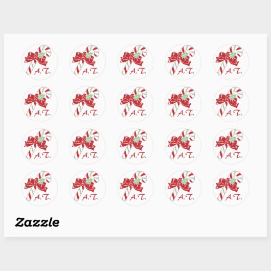 Rode Groene Candy Cane Christmas Monogram Sticker (Vel)