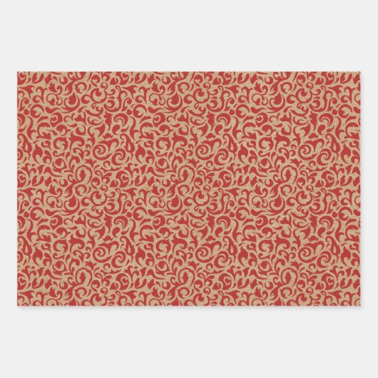 Rode groene Damaspodots op bruine Kraft gekleurd Inpakpapier Vel (Voorkant)