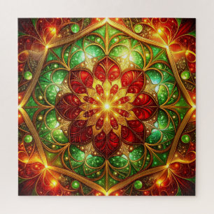 Rode groene decoratieve bloemige legpuzzel