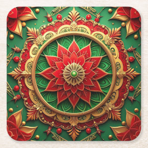 Rode groene decoratieve vakantie papieren coasters vierkante kartonnen onderzetter