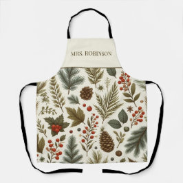 Rode groene dennen en bessen vakantie Boho Waterve Schort