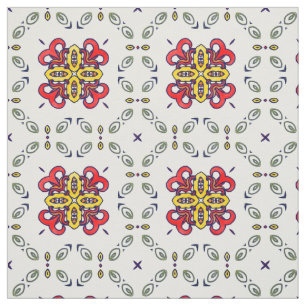 Rode, groene en gele Floral Damask Pattern Stof