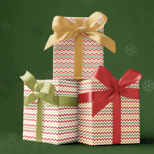 Rode, groene en gouden Kerstmis ZigZag Variëteit Inpakpapier Vel
