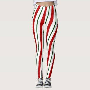 Rode groene en witte snoeprietstrips met kerstmis leggings