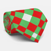 Rode Groene en Witte Stof Geometrische Textuur Stropdas (Opgerold)