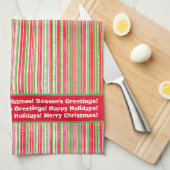 Rode, groene en witte strepen Monogram keukengooi Theedoek (Quarter Fold)